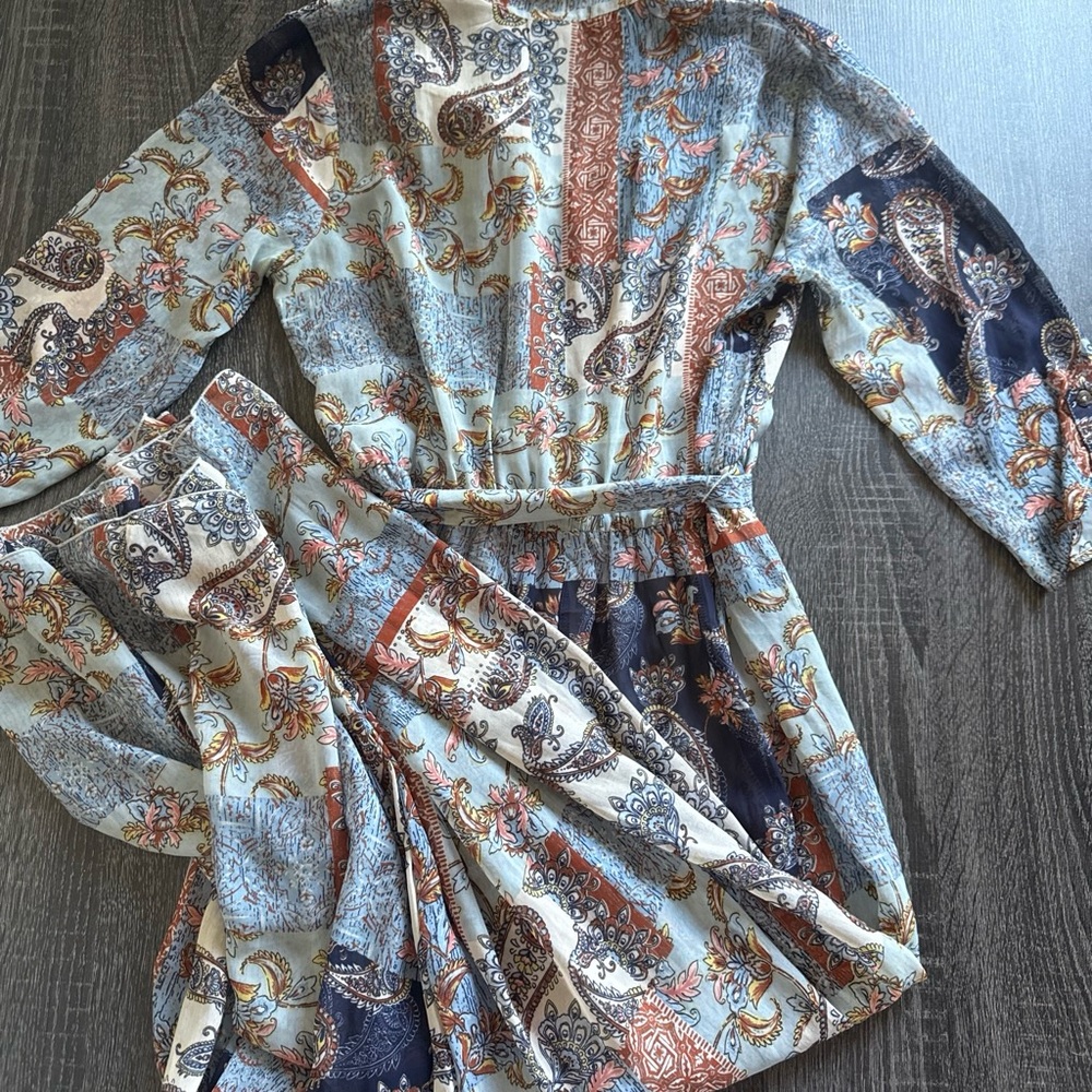 Maxi Shirt Dress in Navy, Rust & Cream Patchwork Print - Picture 6 of 6